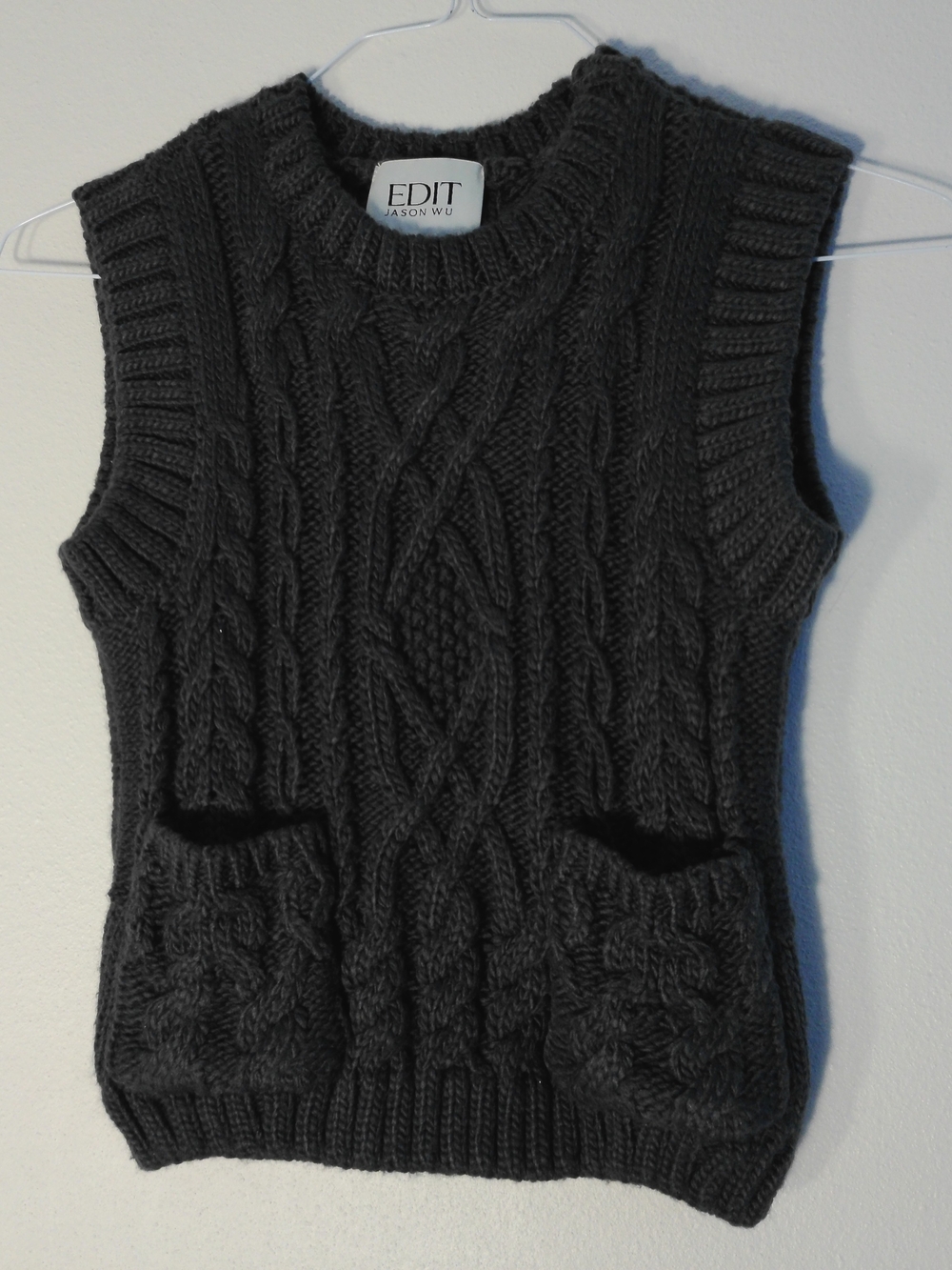 Jason Wu Charcoal Cable-Knit Cropped Sleeveless V-Neck Sweater Vest